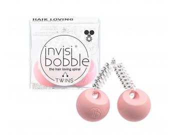 Tenká spirálová gumička do vlasů s kuličkami Invisibobble Twins Prima Ballerina - růžová