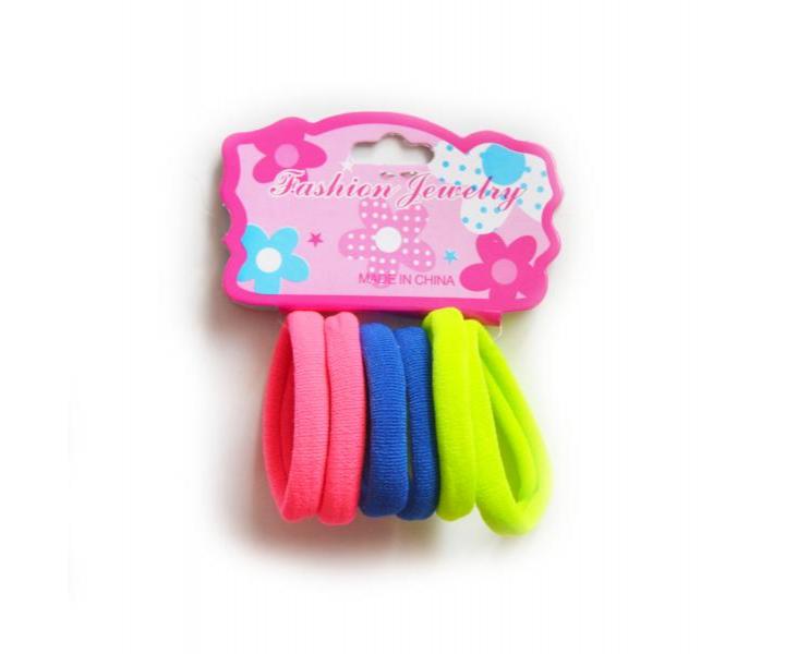 Gumičky do vlasů Detail pr.4 cm - 6 ks, růžová, modrá, žlutá