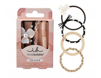 Sada ozdobných gumiček do vlasů Invisibobble Twistar Flower Pearl - 4 ks