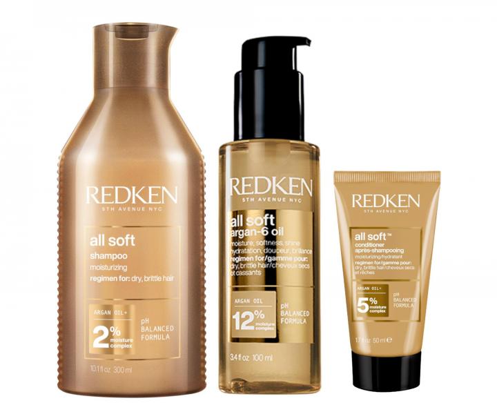 Sada pro such a kehk vlasy Redken All Soft + kondicionr 50 ml zdarma