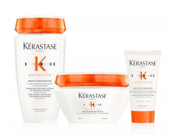 Řada pro suché a velmi suché vlasy Kérastase Nutritive - sada - vyživující šampon + vyživující maska + termoochrana 50 ml zdarma