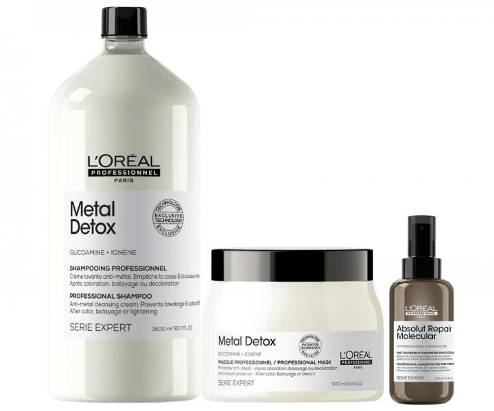 Sada pro barven� a po�kozen� vlasy Lor�al Professionnel Metal Detox + p��pravn� p��e Absolut Repair Molecular 100 ml zdarma