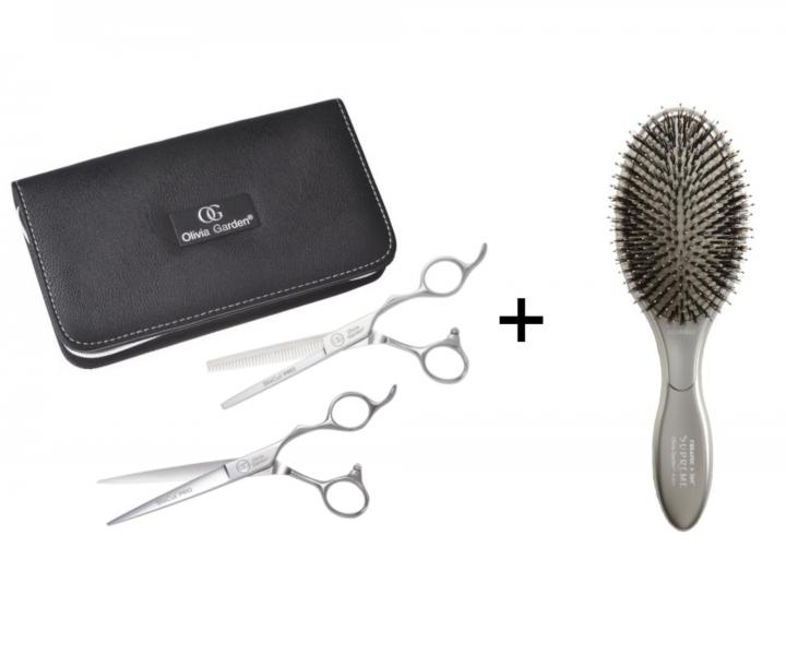 Sada nůžek 6,5" a nůžek 6,35" SilkCut Pro Silver Olivia Garden + kartáč zdarma