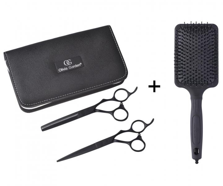 Sada nůžek 5,75" a 6,35" SilkCut Pro Matt Black Olivia Garden + kartáč zdarma