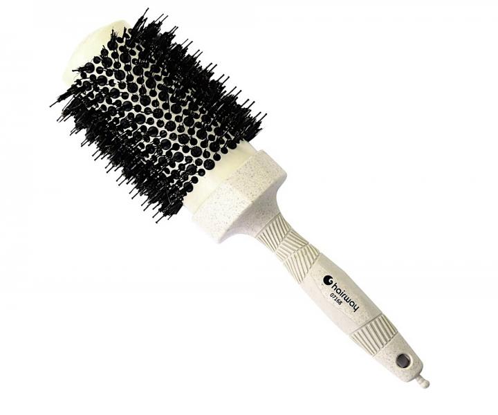 Kulatý foukací kartáč z organického materiálu se třemi typy štětin Hairway Organica - krémový, 53 mm
