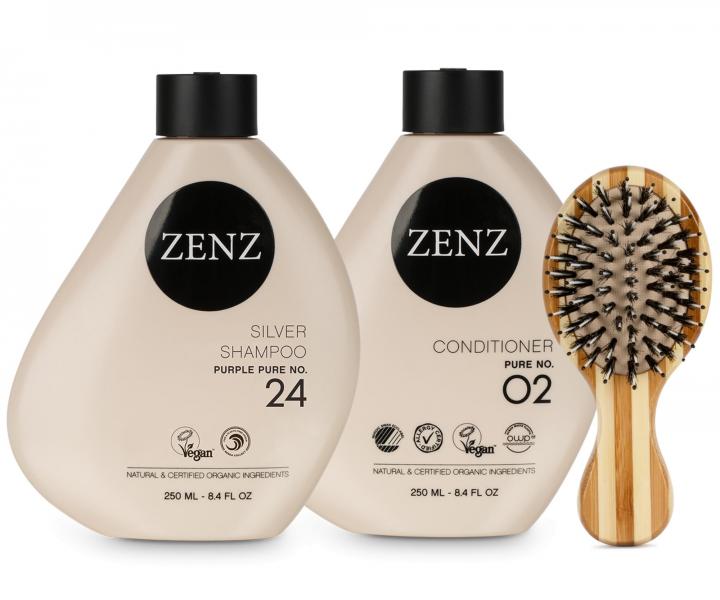 Sada pro neutralizaci a v��ivu blond a �ediv�ch vlas� Zenz Silver + mini kart�� Zenz Boar Brush Mini zdarma