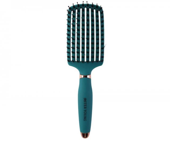 Kart�� na roz�es�v�n� a fouk�n� vlas� s kan��mi a nylonov�mi �t�tinami Sister Young Ovia Hair Brush - tmav� zelen�