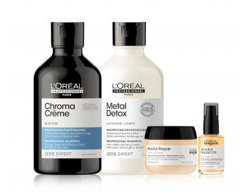 Šampon pro neutralizaci teplých tónů Loréal Professionnel Serie Expert Chroma Cr&#232;me - sada - modrý šampon + šampon proti kovům + olejová péče a maska zdarma