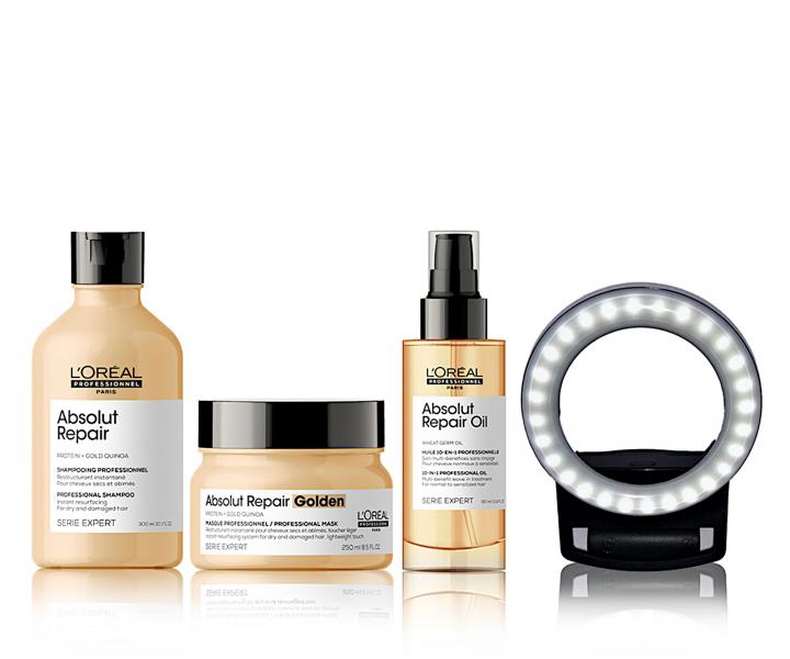 Sada pro such� a po�kozen� jemn� vlasy Lor�al Absolut Repair + sv�tlo Mini Ringlight zdarma