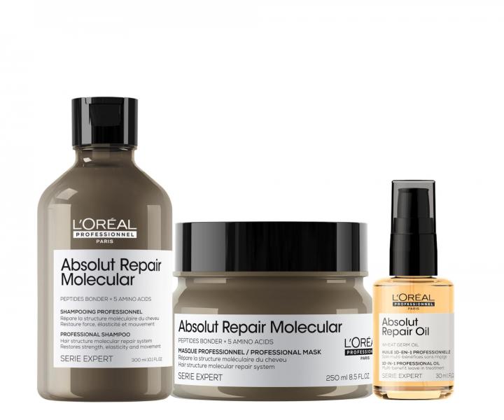 Sada pro pokozen vlasy Loral Professionnel Serie Expert Absolut Repair Molecular + olejov pe 30 ml zdarma