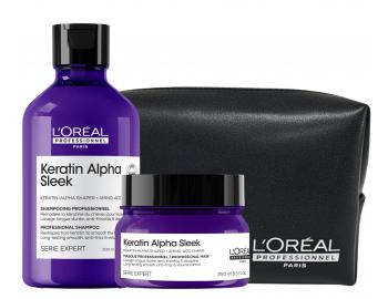 Sada pro dlouhotrvaj�c� uhlazen� krepat�ch vlas� Lor�al Professionnel Serie Expert Keratin Alpha Sleek + ta�ti�ka zdarma