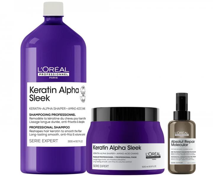 Sada pro uhlazen� vlas� Lor�al Professionnel Keratin Alpha Sleek + p��pravn� p��e Absolut Repair Molecular 100 ml zdarma