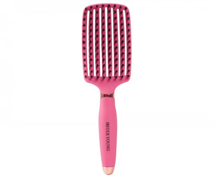 Kart�� na roz�es�v�n� a fouk�n� vlas� s kan��mi a nylonov�mi �t�tinami Sister Young Ovia Hair Brush - tmav� r��ov�