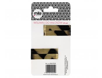 Sponka plochá Mila - 6 cm, zlato-černá - 24 ks