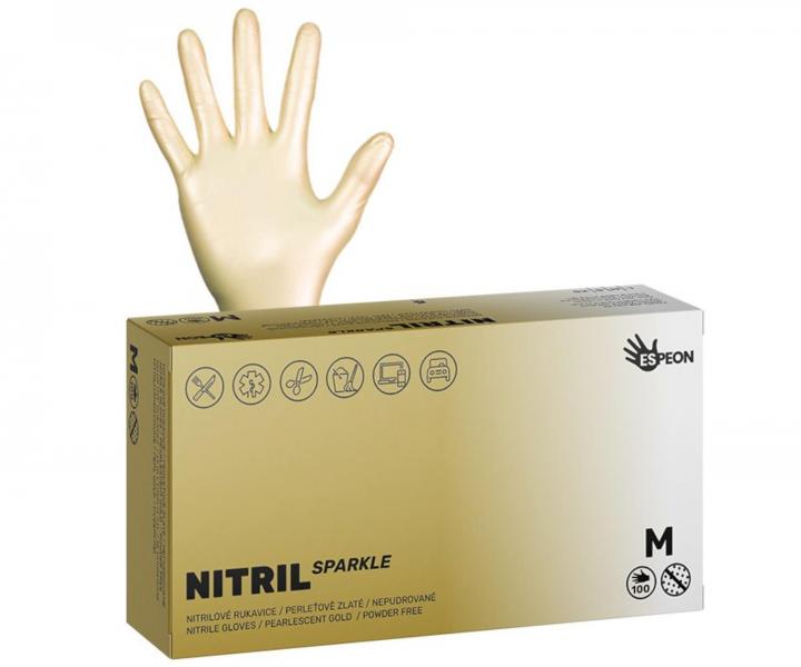 Nitrilové rukavice Espeon Nitril Sparkle - 100 ks, perleťové zlaté, velikost M