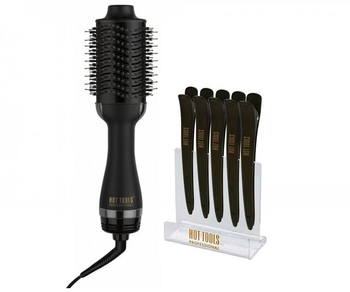 Ov�ln� horkovzdu�n� kart�� na vlasy Hot Tools Black Gold Volumiser + klipsy do vlas� ZDARMA