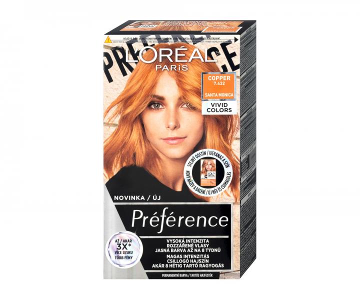 Permanentní barva na vlasy Loréal Préférence 7.432 Copper - měděná
