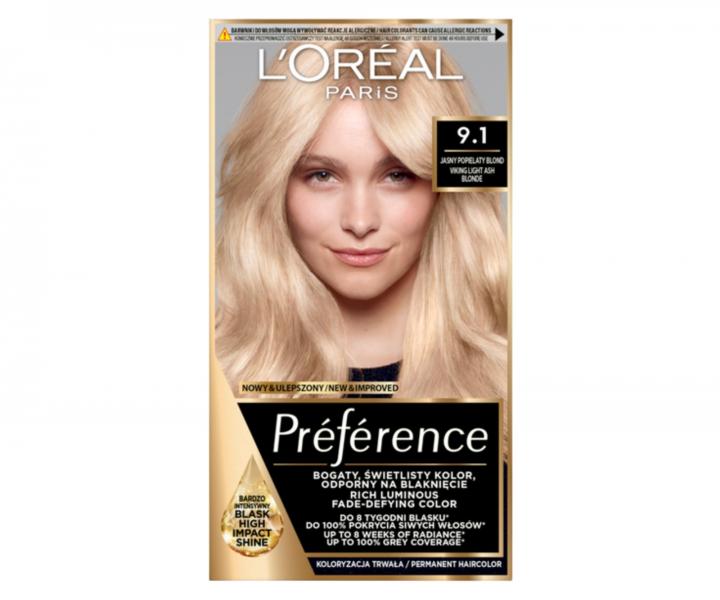 Permanentní barva Loréal Préférence 9.1 velmi světlá popelavá blond
