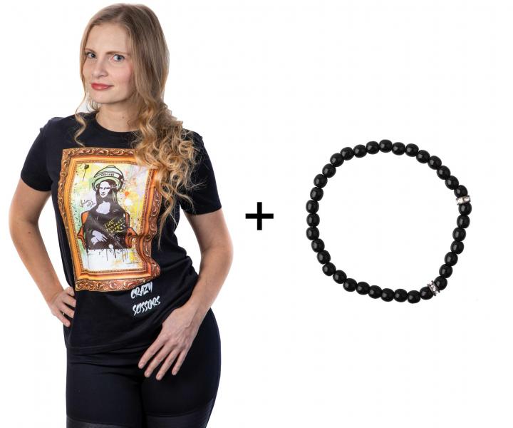 Tričko s krátkým rukávem Crazy Scissors Mona Lisa - černé, M + náramek Loréal Preciosa zdarma