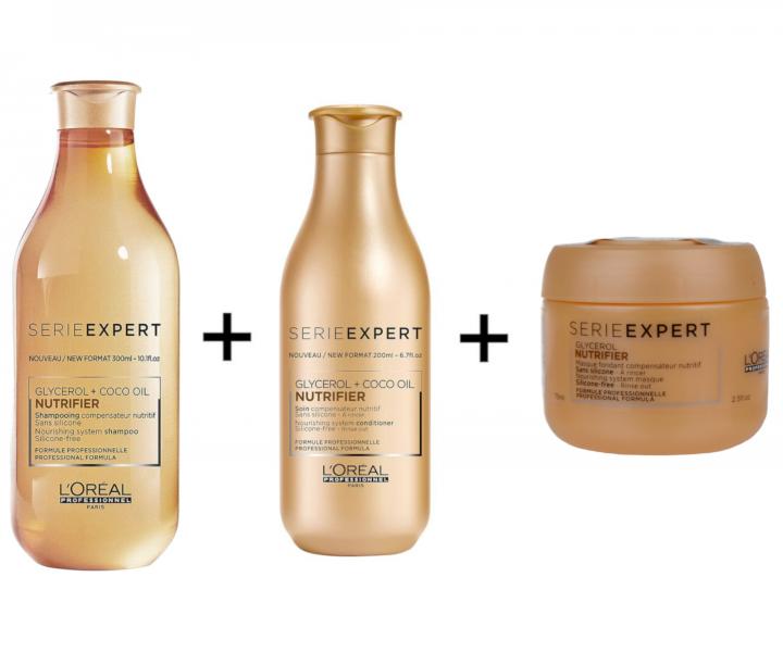 Sada pro suché vlasy Loréal Nutrifier - šampon + péče + maska ZDARMA