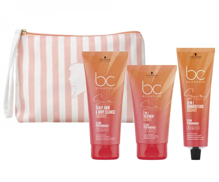 Cestovní sada pro sluncem zatěžované vlasy Schwarzkopf Professional BC Bonacure Sun Protect + kosmetická taška zdarma
