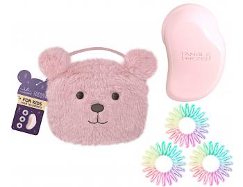 Dětská sada kartáče Tangle Teezer Mini a spirálových gumiček Invisibobble Original Pink Teddy