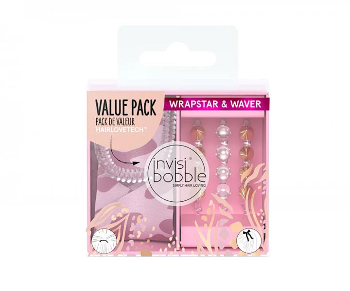 Sada spirálové gumičky s mašlí a ozdobných sponek Invisibobble Wrapstar and Waver Sauvage Beauty
