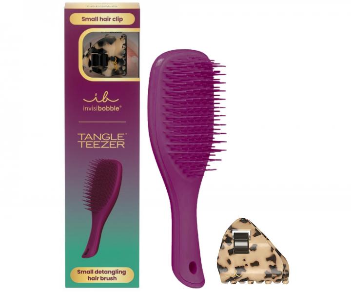 Dárková sada cestovního kartáče na rozčesávání vlasů Tangle Teezer Mini a skřipce Invisibobble Everclaw