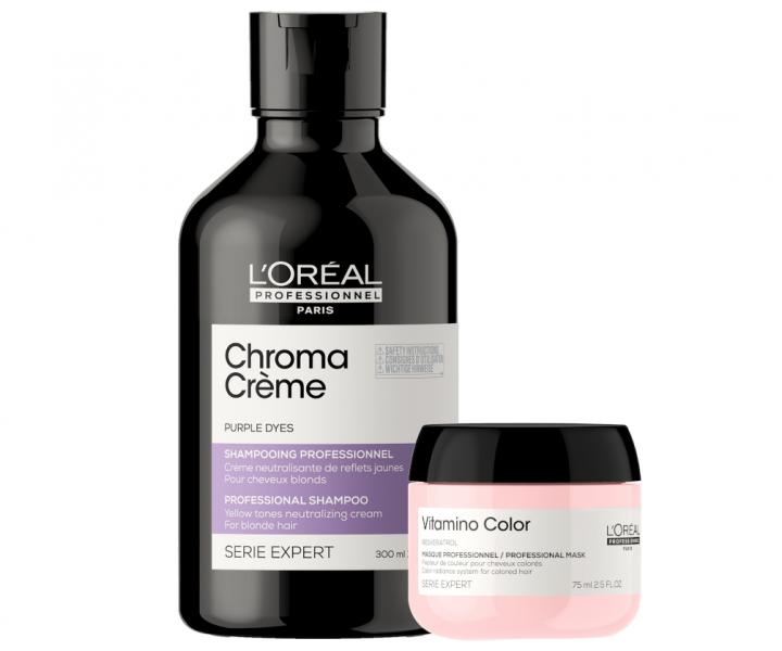 Šampon pro neutralizaci žlutých tónů Loréal Chroma Créme - 300 ml + maska 75 ml zdarma