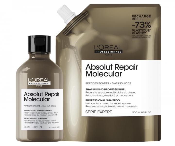 �ampon pro po�kozen� vlasy Lor�al Professionnel Serie Expert Absolut Repair Molecular - 300 ml + n�hradn� n�pl� - 500 ml