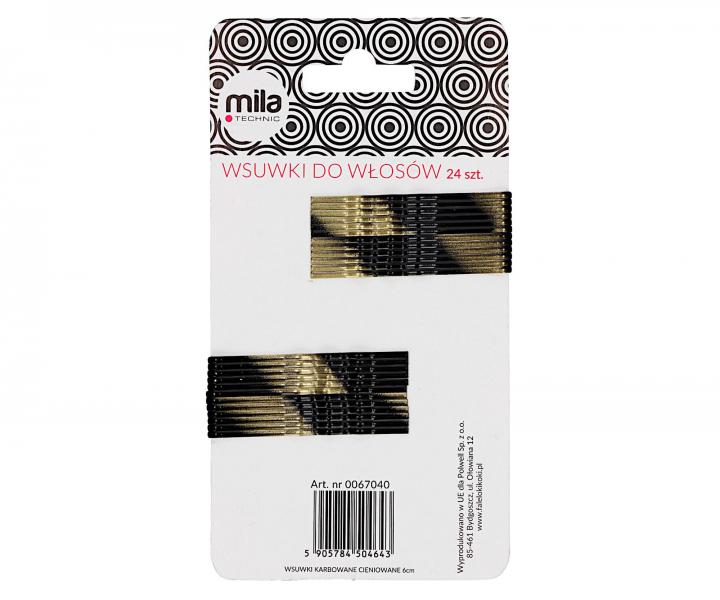 Vlnitá sponka Mila - 6cm, zlato-černá - 24 ks