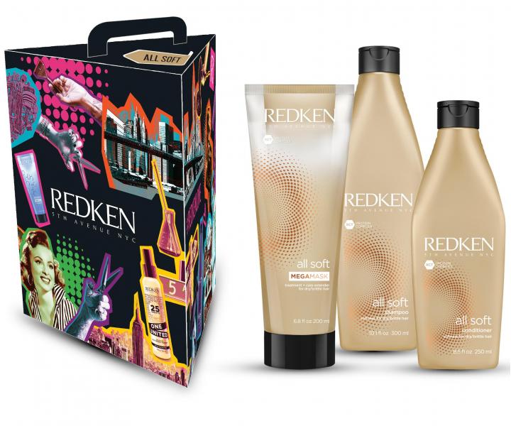 Dárková sada pro křehké a suché vlasy Redken All Soft - šampon + maska + péče ZDARMA