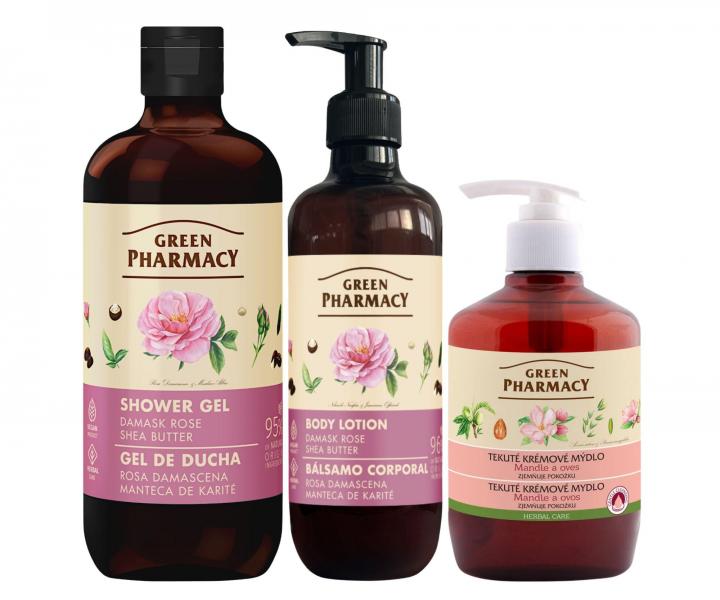 Sada t�lov� p��e s dama�skou r��� a bambuck�m m�slem Green Pharmacy Damask Rose + tekut� m�dlo zdarma
