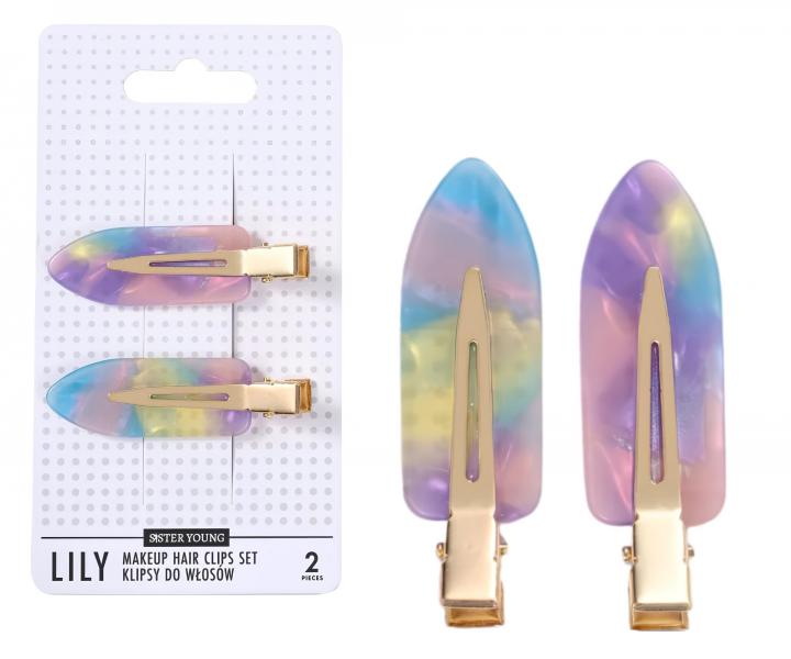 Spony do vlas� s podlo�kami Sister Young Lily Makeup Hair Clips Set - 6 cm, 2 ks - r��ovo-fialov�