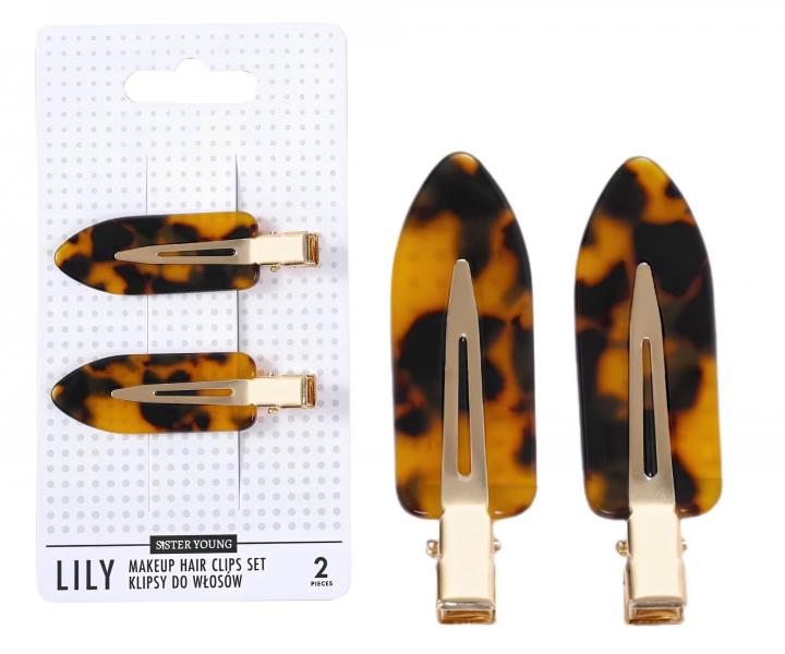 Spony do vlas� s podlo�kami Sister Young Lily Makeup Hair Clips Set - 6 cm, 2 ks - leopard� vzor