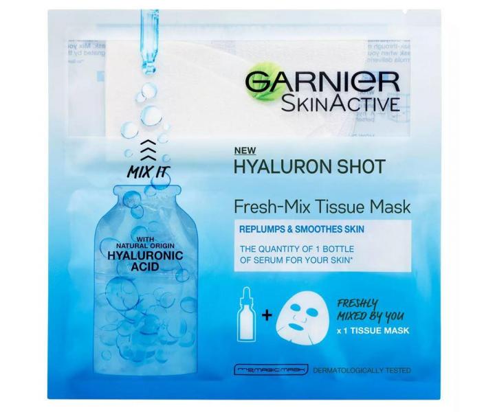 Hydratační textilní maska proti vráskám Garnier Fresh-mix Hyaluron Shot - 1 ks + 30 ml