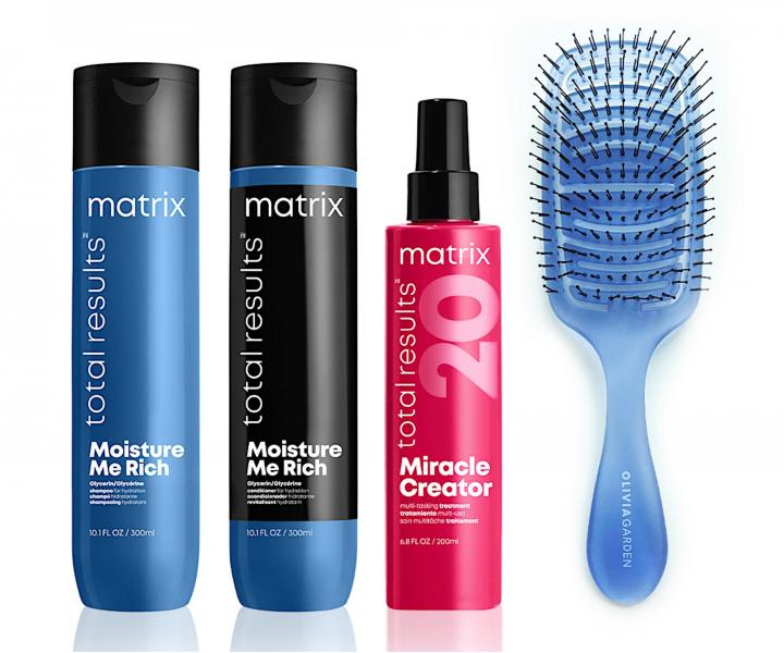 Sada pro hydrataci suchých vlasů Matrix Moisture Me Rich + kartáč zdarma