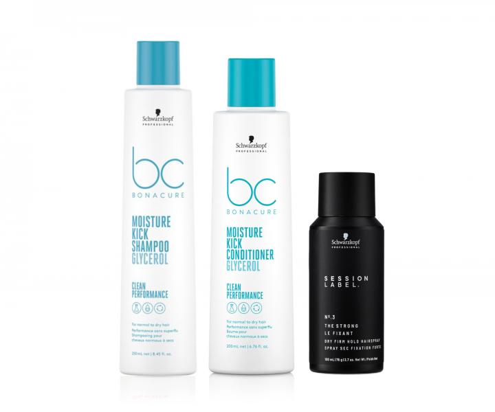 Sada pro hydrataci vlas Schwarzkopf Professional BC Bonacure Moisture Kick + fixan sprej zdarma