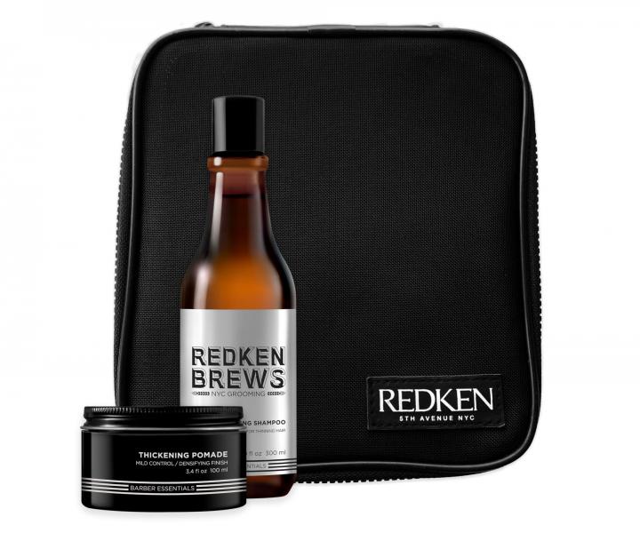 Sada pro objem vlasů pro muže Redken Brews Thickening - šampon + pomáda + taštička zdarma