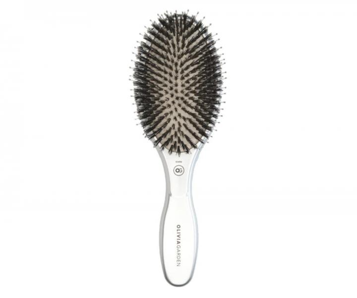 Oválný kartáč na vlasy s kančími a nylonovými štětinami Olivia Garden Expert Care Oval - stříbrný