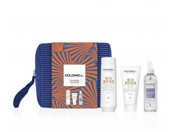 Cestovní sada pro suché vlasy Goldwell Dualsenses Rich Repair Travel Set + kosmetická taštička zdarma
