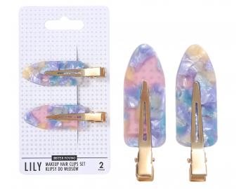 Spony do vlas� s podlo�kami Sister Young Lily Makeup Hair Clips Set - 6 cm, 2 ks - r��ovo-modr�