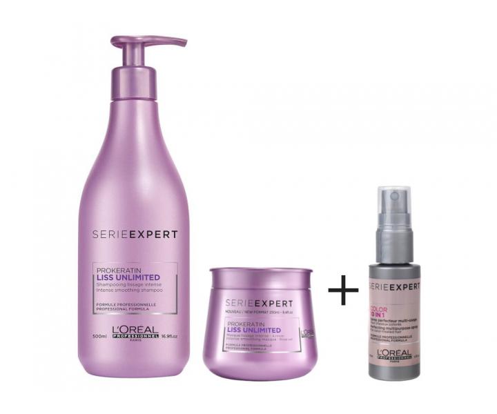 Sada pro uhlazení vlasů Loréal Liss Unlimited + sprej Vitamino Color 45 ml zdarma