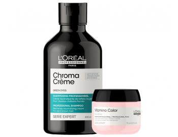 Šampon pro neutralizaci teplých tónů Loréal Professionnel Serie Expert Chroma Cr&#232;me - zelený šampon pro neutralizaci červených tónů - 300 ml + maska pro barvené vlasy 75 ml zdarma