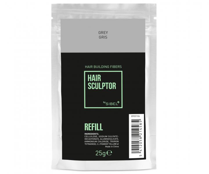 Náplň do pudru pro zakrytí řídnoucích vlasů Sibel Hair Building Fibers - šedá, 25 g
