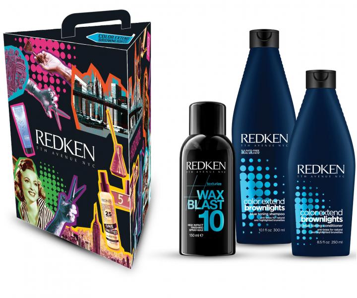 Dárková neutralizační a posilující sada Redken Color Brownlights - šampon + vosk + péče zdarma