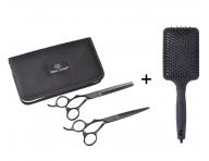 Sada nůžek pro leváky 5,75" a efilačních 6,35" SilkCut Pro Matt Black Olivia Garden + kartáč zdarma