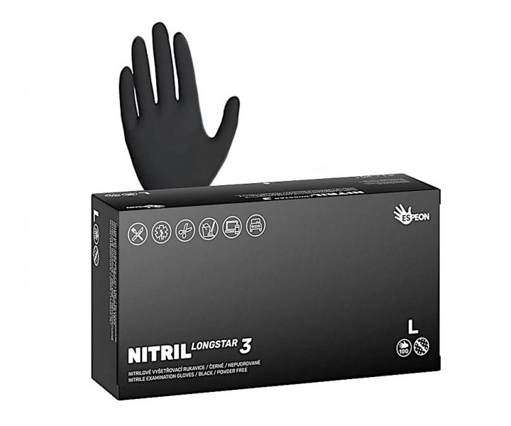 Silné prodloužené nitrilové rukavice se zdrsněným povrchem Espeon Nitril Longstar 3 - 100 ks, černé, velikost L