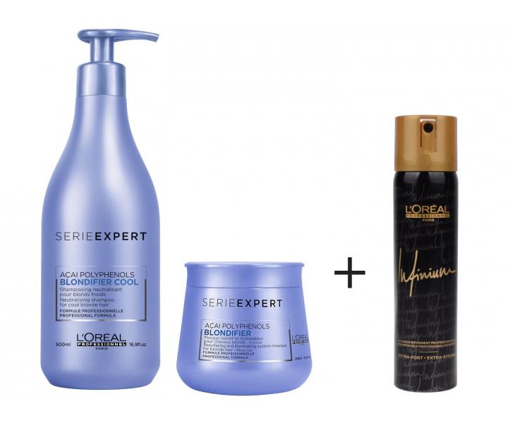 Sada pro neutralizaci blond vlasů Loréal Blondifier + lak Infinium 75 ml ZDARMA