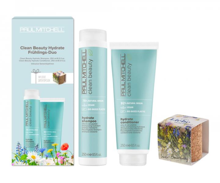 Dárková sada pro suché vlasy Paul Mitchell Clean Beauty Hydrate + květináč se semínky zdarma